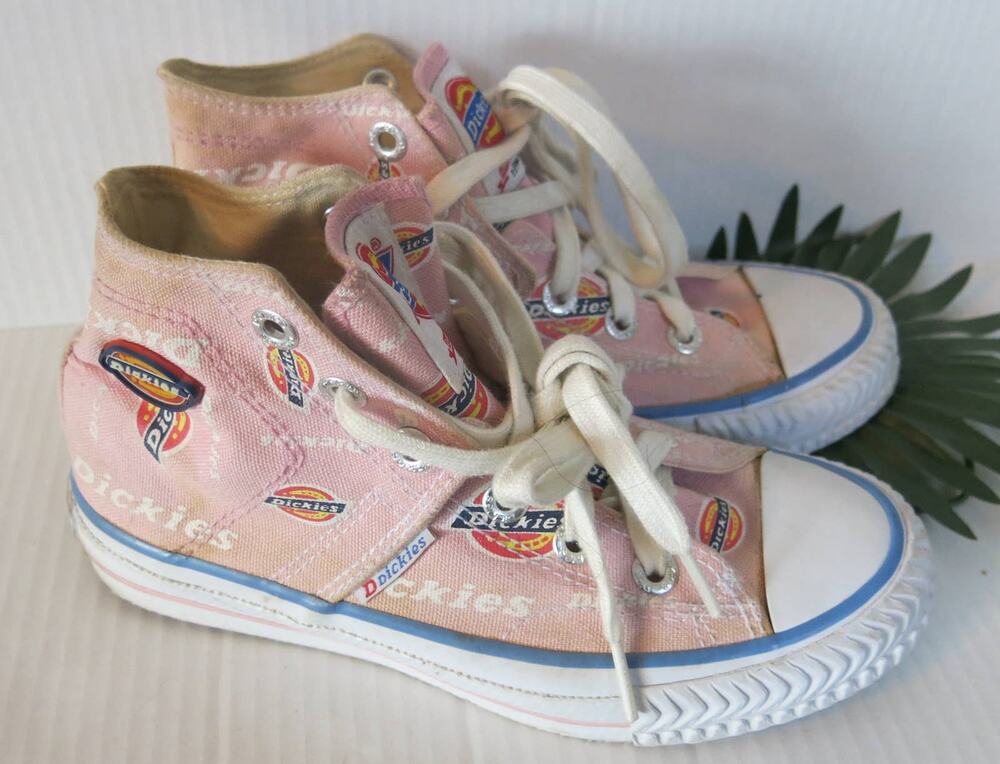 DICKIES High Top Canvas Print Tennis Shoes Sneaker Size 4 Girls Lace Up Pink Y2K